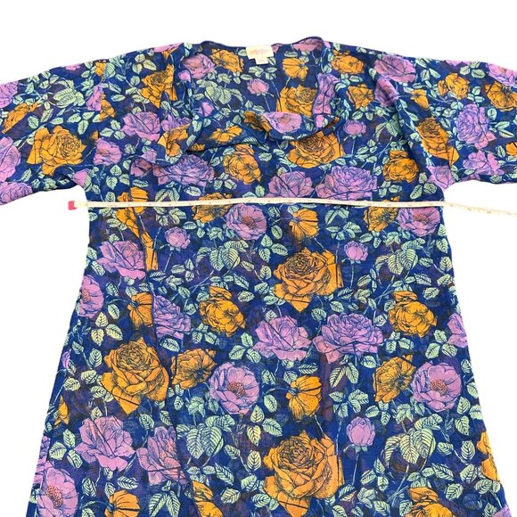 Lularoe Cardigan Women S Blue Floral Black Fringe Monroe Kimono Semi Sheer - Picture 9 of 12